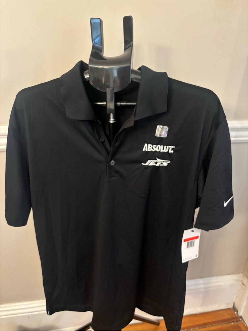 Nike Black Polo Shirt with Absolut and Jets Logos